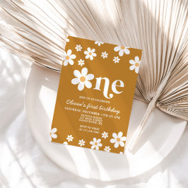 Retro Daisy En Blommigt 1:a födelsedagsinbjudan Inbjudningar