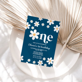 Retro Daisy En Blommigt 1:a födelsedagsinbjudan Inbjudningar