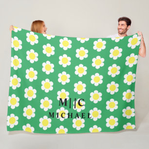 Retro-daisy - enkelt modernt monogram fleecefilt