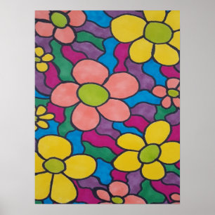 Retro-Daisy färglös utskrift Poster