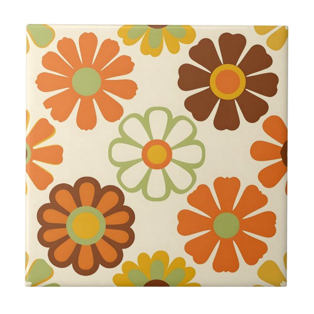 Retro Daisy Floral Pattern Kakelplatta (Framsidan)