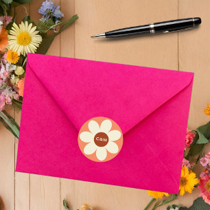 Retro Daisy Flower Boho Bröllop Initialer Runt Klistermärke