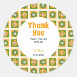 Retro Daisy Flower Checkated Birthday Tack Runt Klistermärke