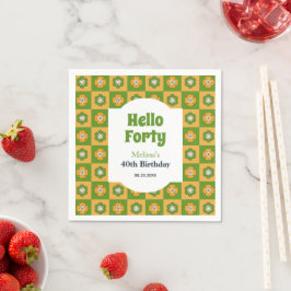 Retro Daisy Flower Checkated Hej 40 Birthday Pappersservett