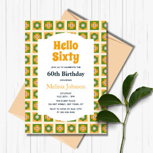 Retro Daisy Flower Checkated Hej 60 Birthday Inbjudningar