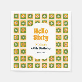 Retro Daisy Flower Checkated Hej 60 Birthday Pappersservett