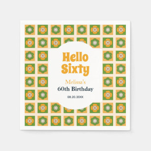 Retro Daisy Flower Checkated Hej 60 Birthday Pappersservett