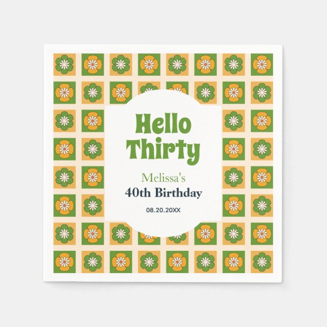 Retro Daisy Flower Checkated Hej Trettiodagarsdag Pappersservett (Framsidan)