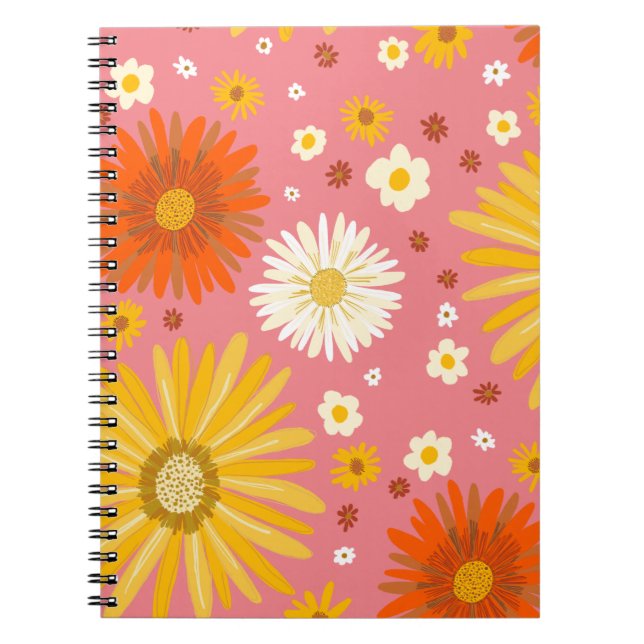 Retro Daisy Flower Mönster Anteckningsbok (Framsidan)