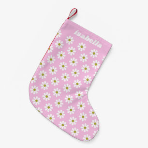 Retro Daisy Flower Mönster i Rosa Personlig Liten Julstrumpa