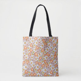 Retro Daisy Flower Mönster Tote Bag Rosa & Orange Tygkasse