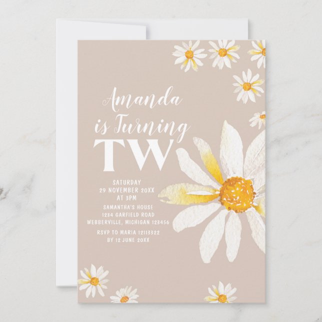Retro Daisy Flowers Födelsedagsfest 2 Inbjudningar (Framsida)