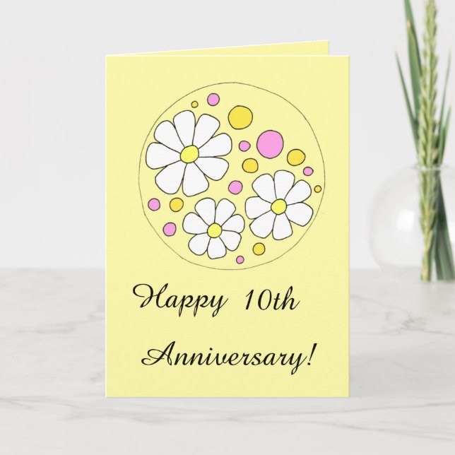 Retro Daisy Flowers Happy 10th Anniversary Kort (Framsida)