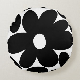 Retro Daisy Flowers in Black & White #1 #blommigt  Rund Kudde