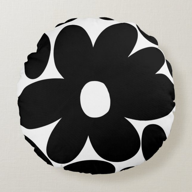 Retro Daisy Flowers in Black & White #1 #blommigt  Rund Kudde (Framsidan)