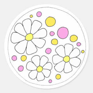 Retro Daisy Flowers med Rosa- och Gult Circles Runt Klistermärke