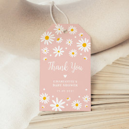 Retro Daisy Flowers  Rosa Baby Shower Presentetikett