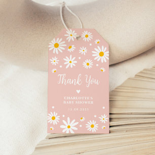 Retro Daisy Flowers  Rosa Baby Shower Presentetikett
