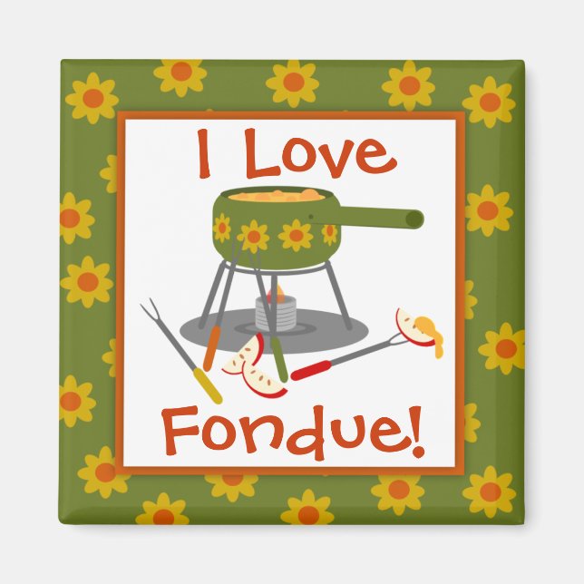 Retro Daisy Fondue Pot I Kärlek Fondue Magnet (Framsidan)