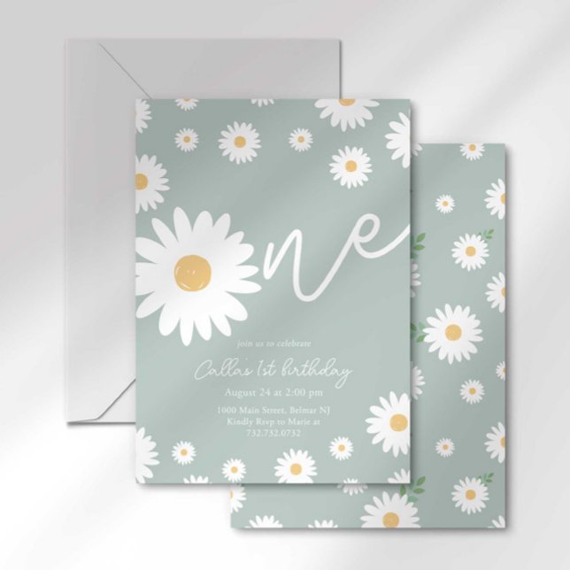 Retro Daisy Första födelsedagen Inbjudningar (Skapare uppladdad)