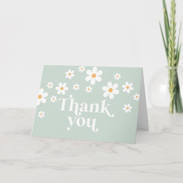 Retro Daisy grön boho tackkort (Framsida)