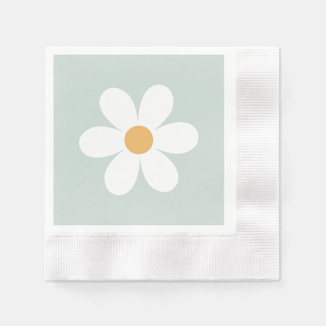 Retro daisy grönt boho pappersservett (Framsidan)