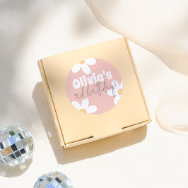 Retro Daisy Groovy Girl Födelsedagsfest Runt Klistermärke