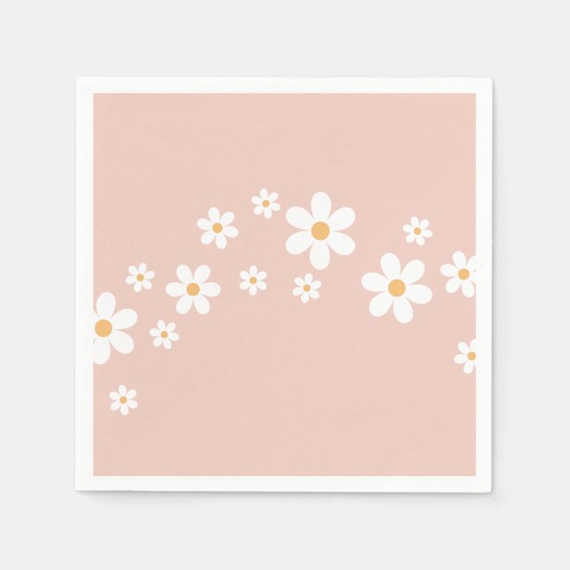 Retro Daisy Groovy Rosa blommig Pappersservett (Framsidan)