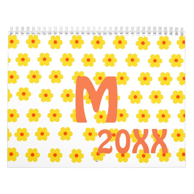 Retro Daisy Gult blommigt  botaniskt mönster Kalender (Omslag)