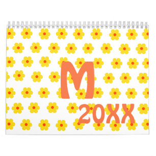 Retro Daisy Gult blommigt  botaniskt mönster Kalender