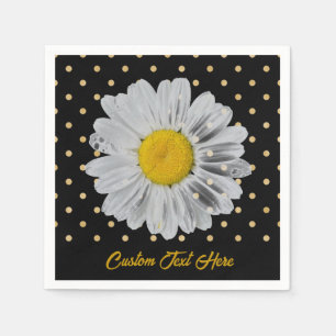 Retro Daisy Gult Bright Guld Black Polka dots Pappersservett