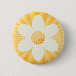 Retro Daisy Gult Sunburst Boho Button   Groovy 7 Knapp