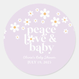Retro Daisy lavendel boho Fred kärlek Baby Shower Runt Klistermärke