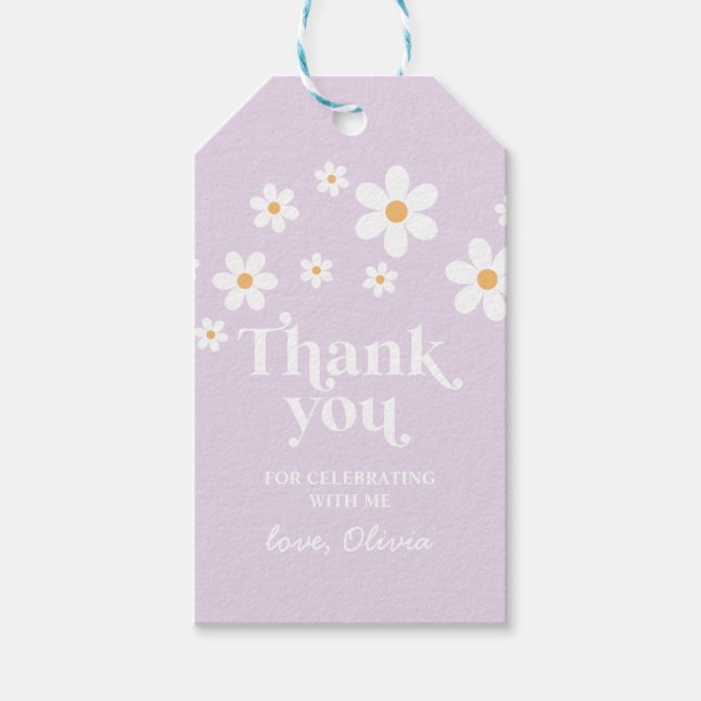 Retro Daisy lavendel boho tack present Presentetikett (Framsidan)