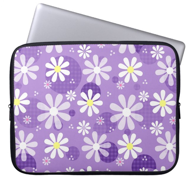 Retro Daisy Lila Gingham Circles Laptop Sleeve (Framsidan)