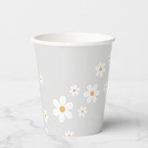 Retro Daisy ljusgrå pappersmuggar för baby shower