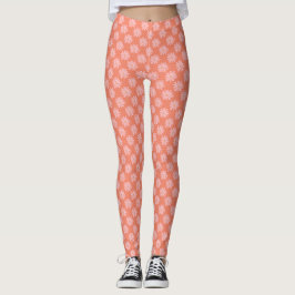 Retro Daisy Mönster Coral Peach BOHO Chic Leggings