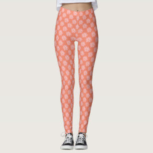 Retro Daisy Mönster Coral Peach BOHO Chic Leggings