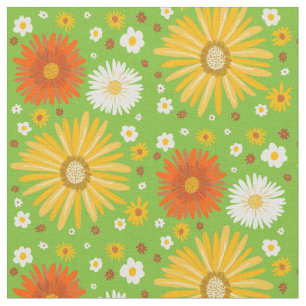 Retro Daisy Mönster Grönt Tyg