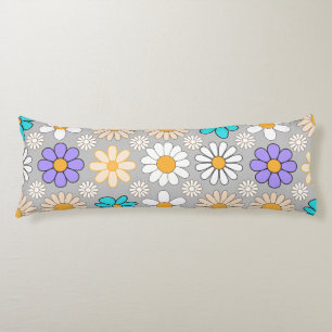 Retro Daisy Mönster Simple.01. Grått BG Kroppskudde