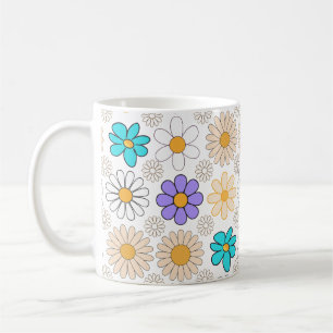 Retro Daisy Mönster Simple.01. Ingen BG Kaffemugg