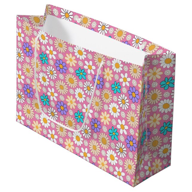 Retro Daisy Mönster Simple.01. Rosa BG (Framsidan Vinklad)