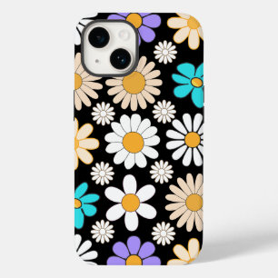 Retro Daisy Mönster Simple.01. Svart BG