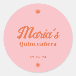 Retro Daisy Quinceanera Runt Klistermärke