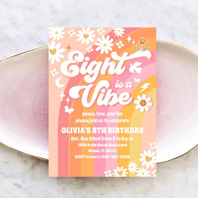 Retro Daisy Rainbow Birthday Invitation Inbjudningar (Skapare uppladdad)