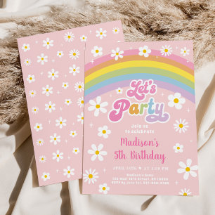 Retro Daisy Rainbow Låt oss Party födelsedag Inbjudningar