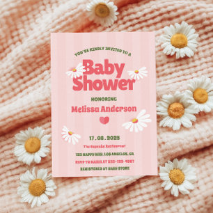 Retro Daisy Rosa Baby Shower Inbjudan för Flickor