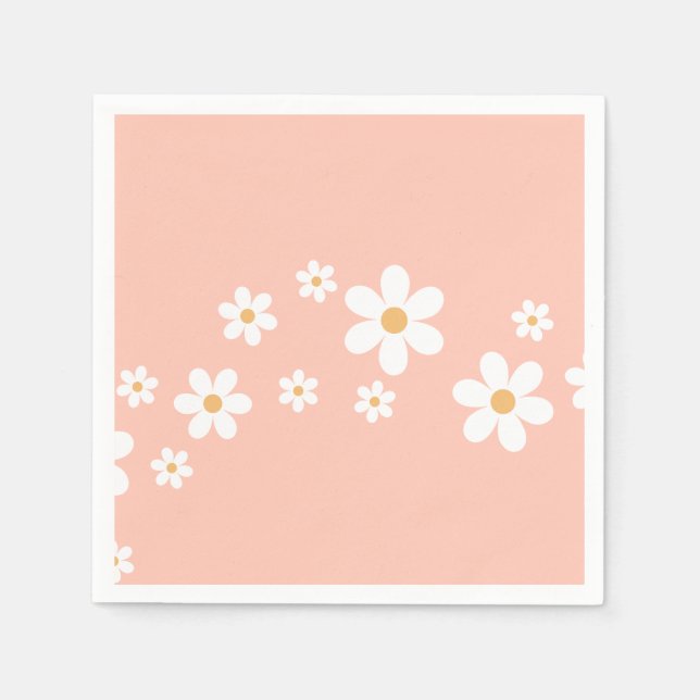 Retro Daisy Rosa Blommig Pappersservett (Framsidan)