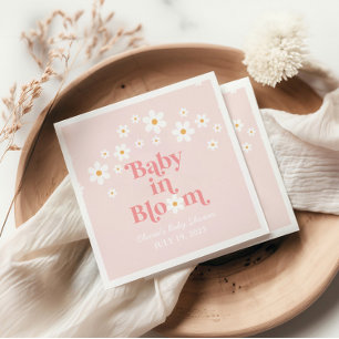 Retro Daisy Rosa boho Baby Shower Pappersservett