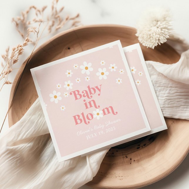 Retro Daisy Rosa boho Babyfirande Pappersservett (Skapare uppladdad)